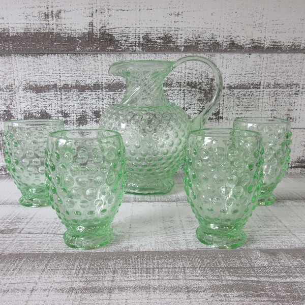 Elegant Tiara Indiana Glass Hobnail Pitcher with Tumblers - Vintage 1960s Collectible Set