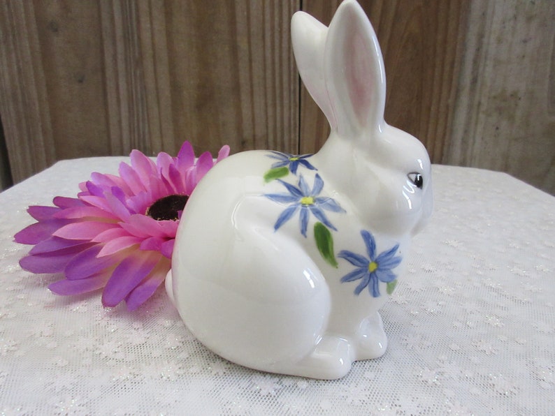 Easter Bunny Figurine with Flowers