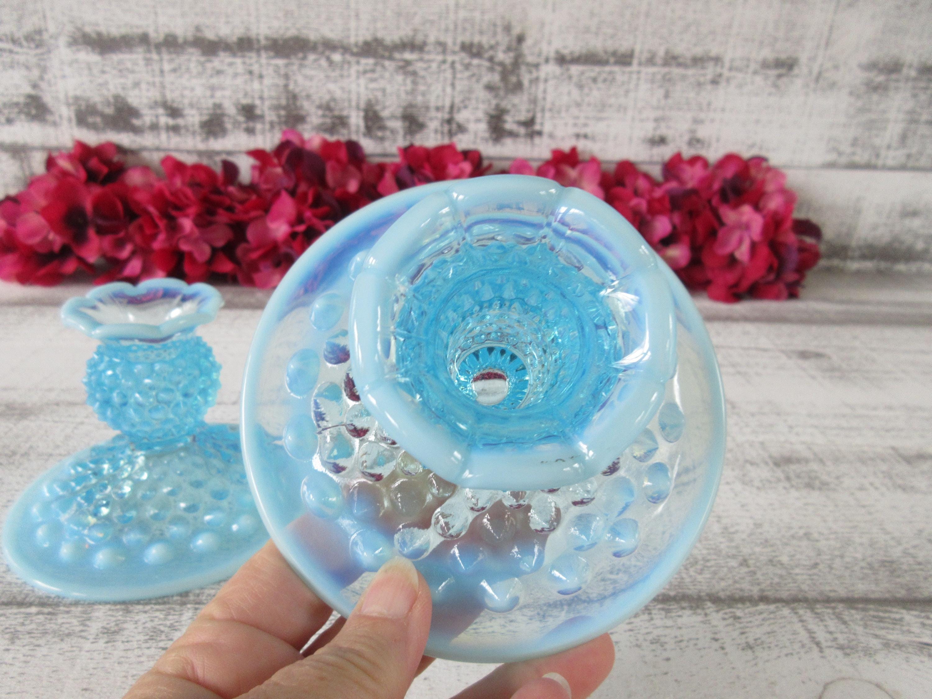 Pair of Blue Opalescent Fenton Hobnail Candle Holders - Etsy