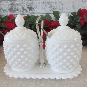 Fenton Hobnail Milk Glass Jam and Jelly Set