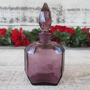 Art Deco Style Purple Squared Perfume Bottle - Collectible Glass Bottle