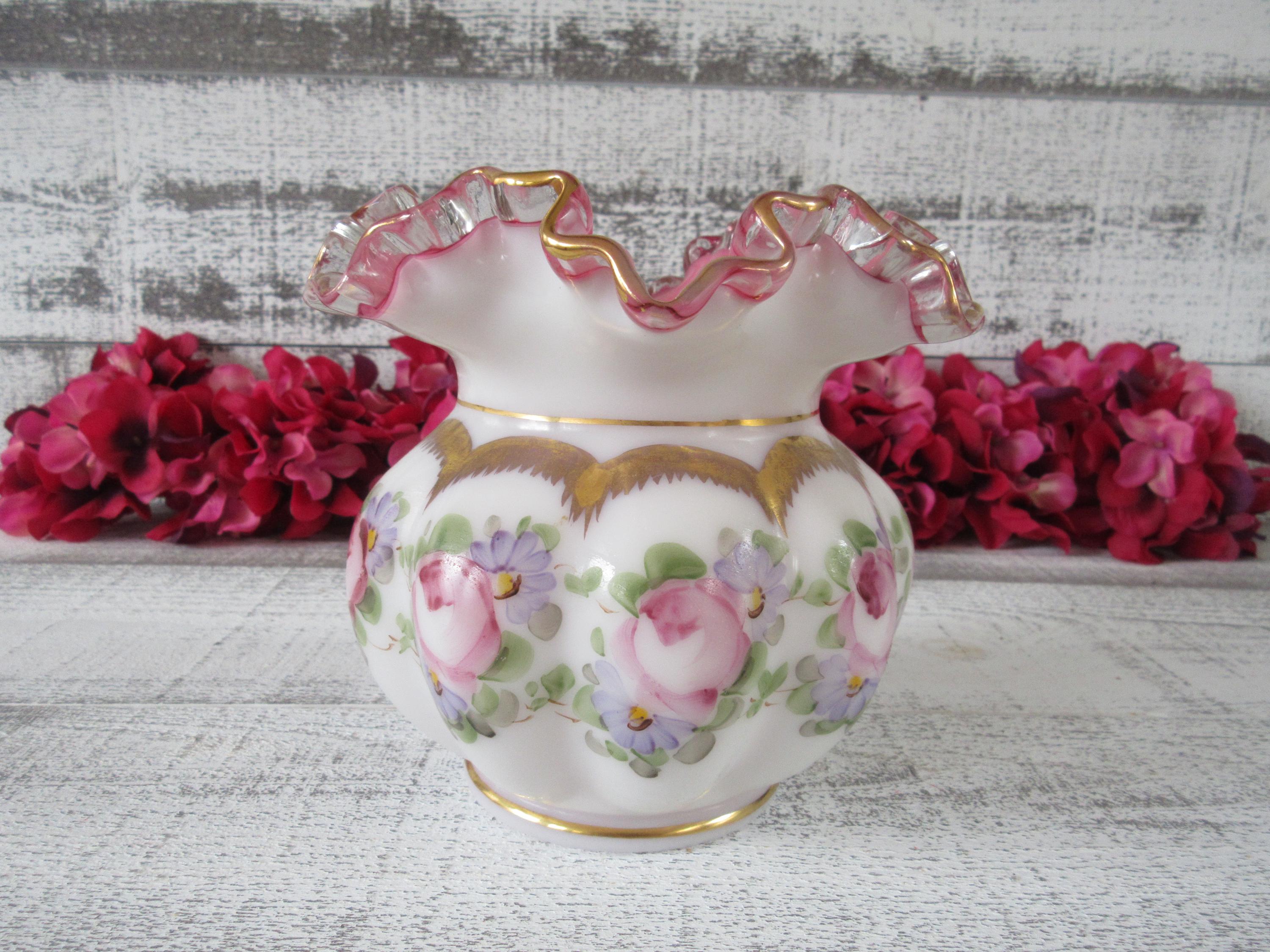 Classic Fenton Charleston Rose Melon Vase - Collectible Glassware