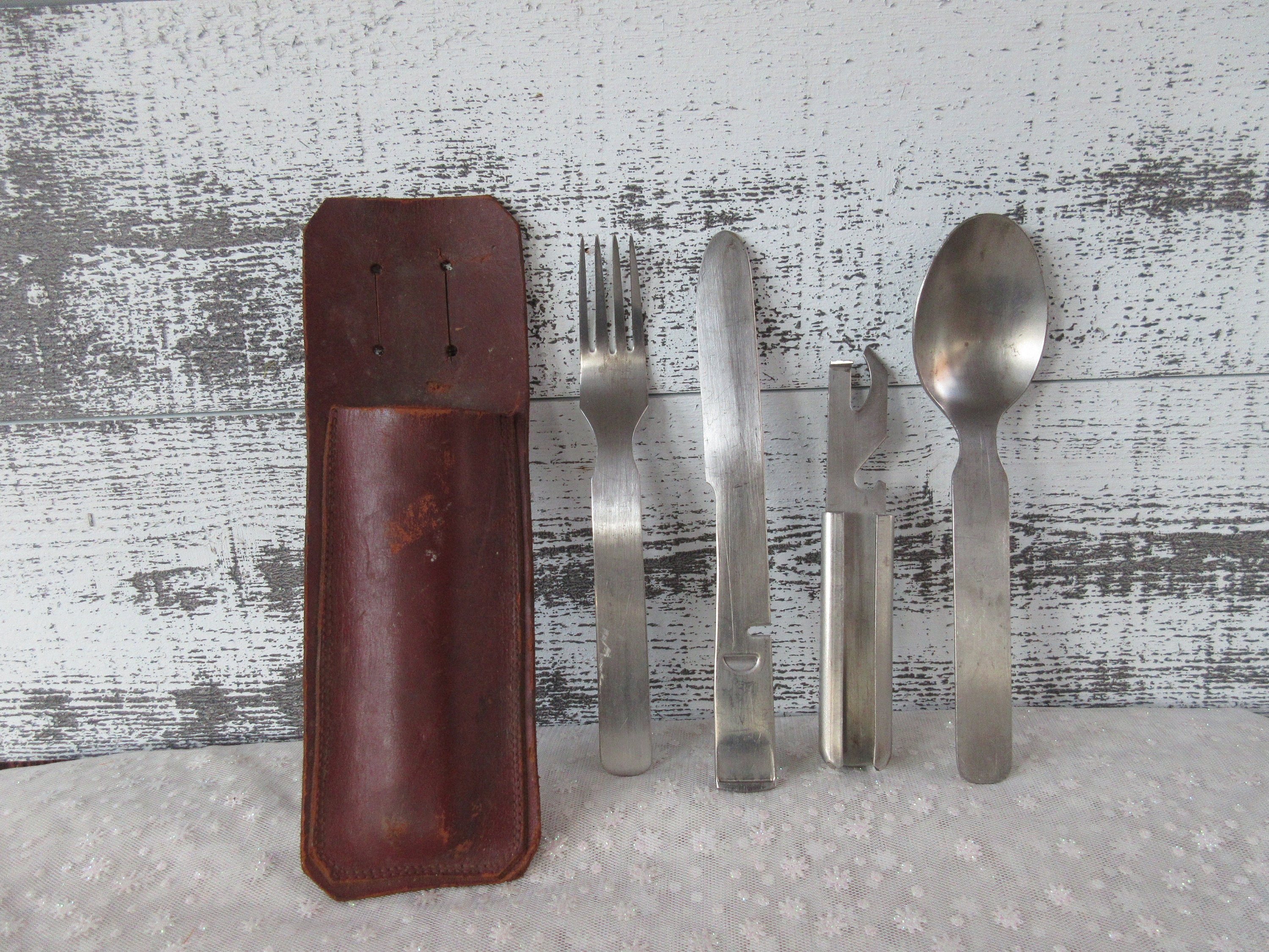 Vtg Boy Scouts BSA Utensils Silverware Knife Fork Spoon Nesting Kit Set  (A4)