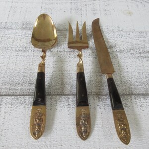 Unique Siam Brass Salad Servers with Rosewood Handles