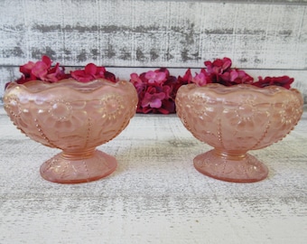 Vintage Fenton Pink Compote Opalescent Crimped Edge Fine Cut
