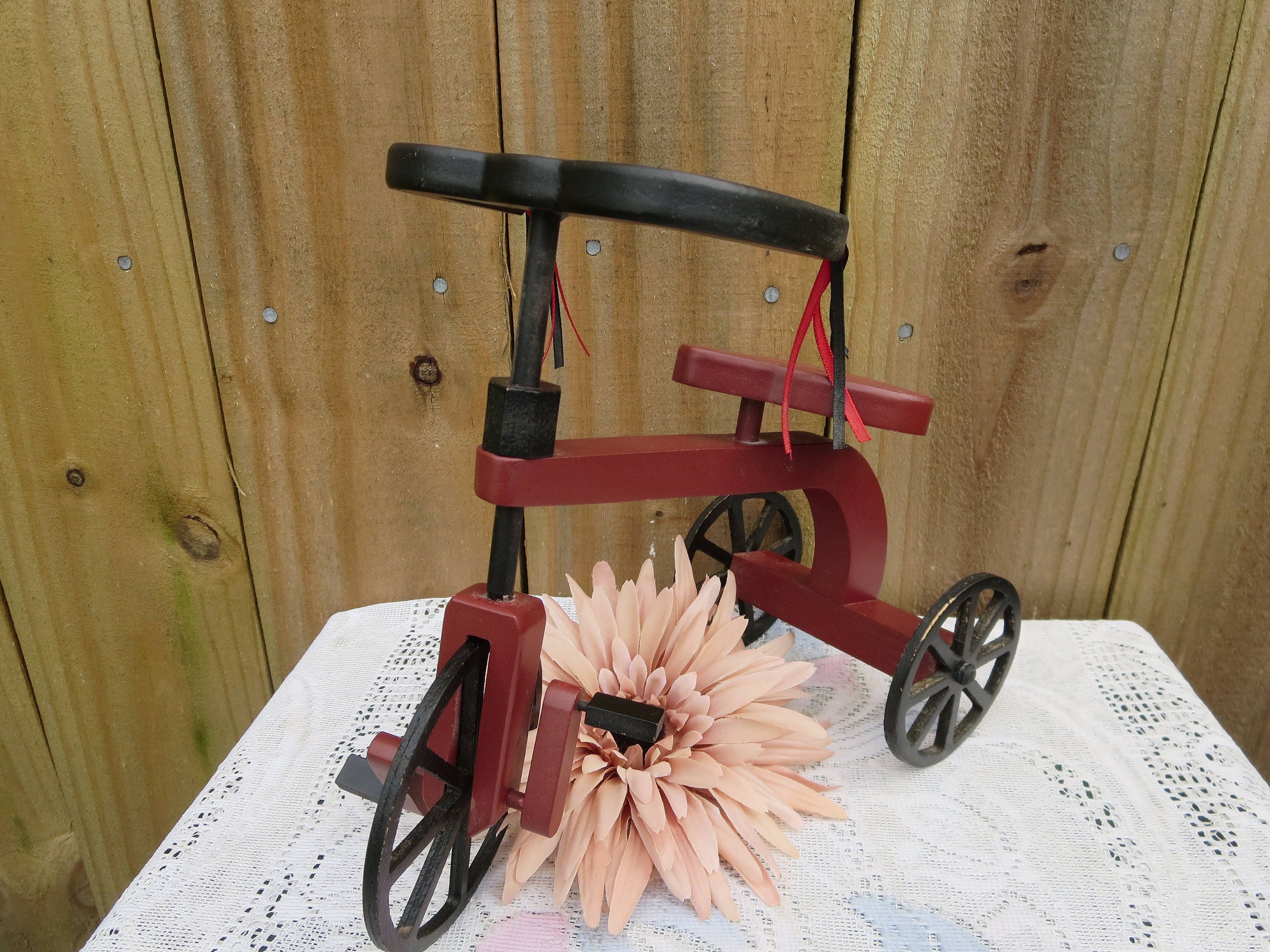 Vintage Tricycle Wooden Tricycle Home Decor Tricycle Red Etsy