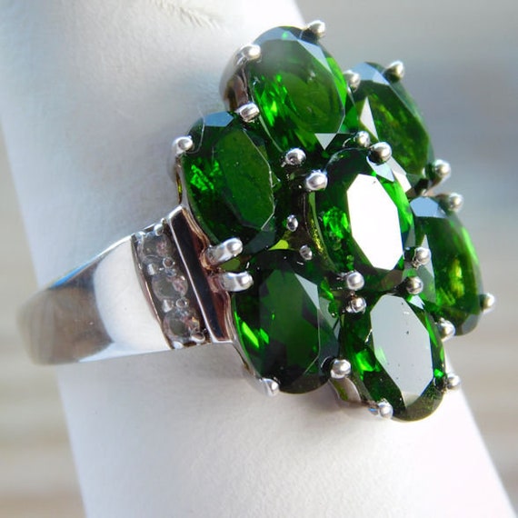 Russian Chrome Diopside Ring / Siberian Emerald / Size 8 / Sterling Silver / 6 ctw