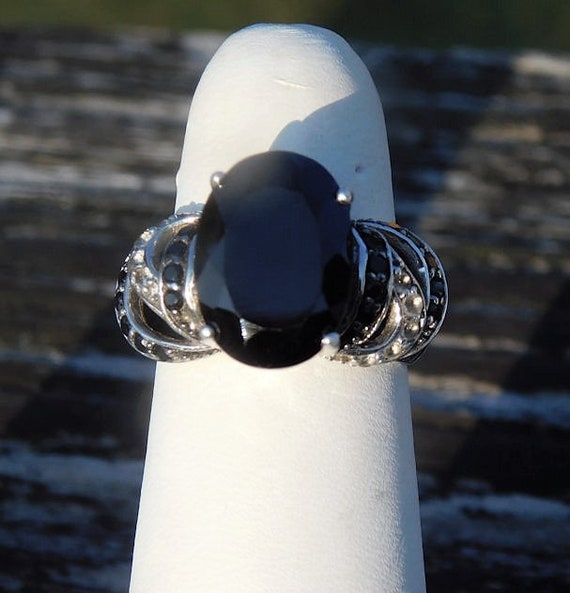 Thai Black Spinel Ring / Oval Faceted Gemstone / Unique Engagement / Size 6 / August Birthstone