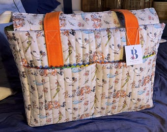 Bolso cambiador acolchado hecho a mano / Bolso tote de tela Peter Pan, bolso de viaje con múltiples bolsillos