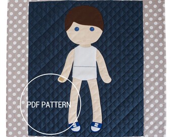Paper Doll Blanket Boy-patroon, digitaal pdf-patroon, het originele Paper Doll-dekenpatroon, poppenquilt, aankleedpoppenquilt