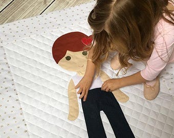 PDF Jeans/Pants Pattern, Digital Pattern, Paper Doll Blanket Clothing Pattern, Paper Doll Quilt with Outfits Pattern
