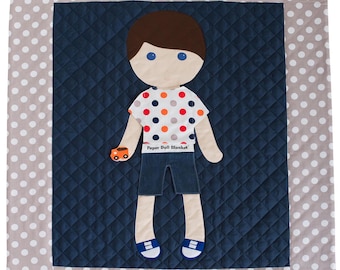 Paper Doll Blanket Boy-patroon, verzonden hardcopy-papierpatroon, het originele Paper Doll-dekenpatroon, poppenquilt, aankleedpoppenquilt