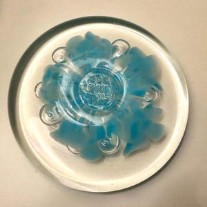 Joe Rice 2001 Art Glass Paperweight Blue Flower Controlled Bubble Signed St Clair Indiana Glass