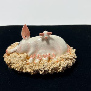 Basil Mattew’s studio England, hand sculpted ceramic pig with nursing piglets.