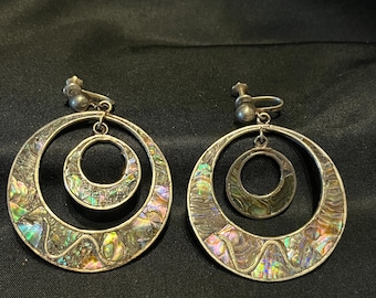 Mexican sterling and abalone screw back earrings.