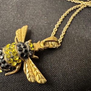 Vintage Gold Plated Bumble Bee Black and Yellow Rhinestone Necklace