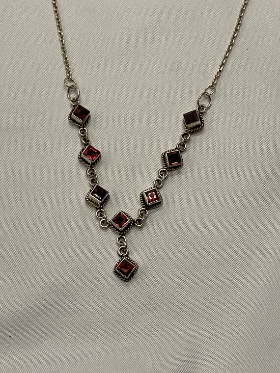 Sterling silver pendant necklace with red garnet … - image 2