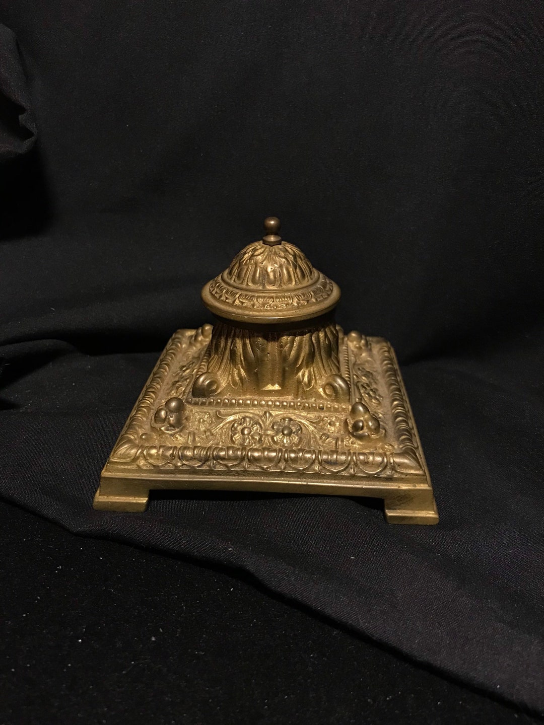 Antique German , Gold Tone Metal Inkwell With Glass Insert. - Etsy