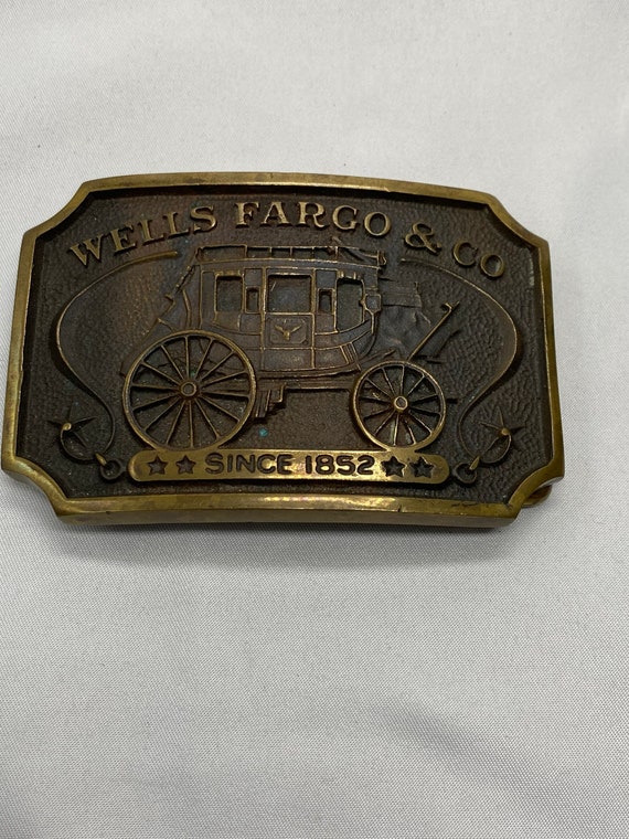 Vintage Wells Fargo stage coach brass belt buckle,