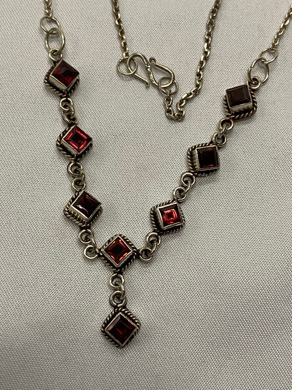 Sterling silver pendant necklace with red garnet … - image 1