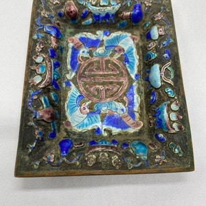 Old small enamel  silver plate, square, decorative tray, China.