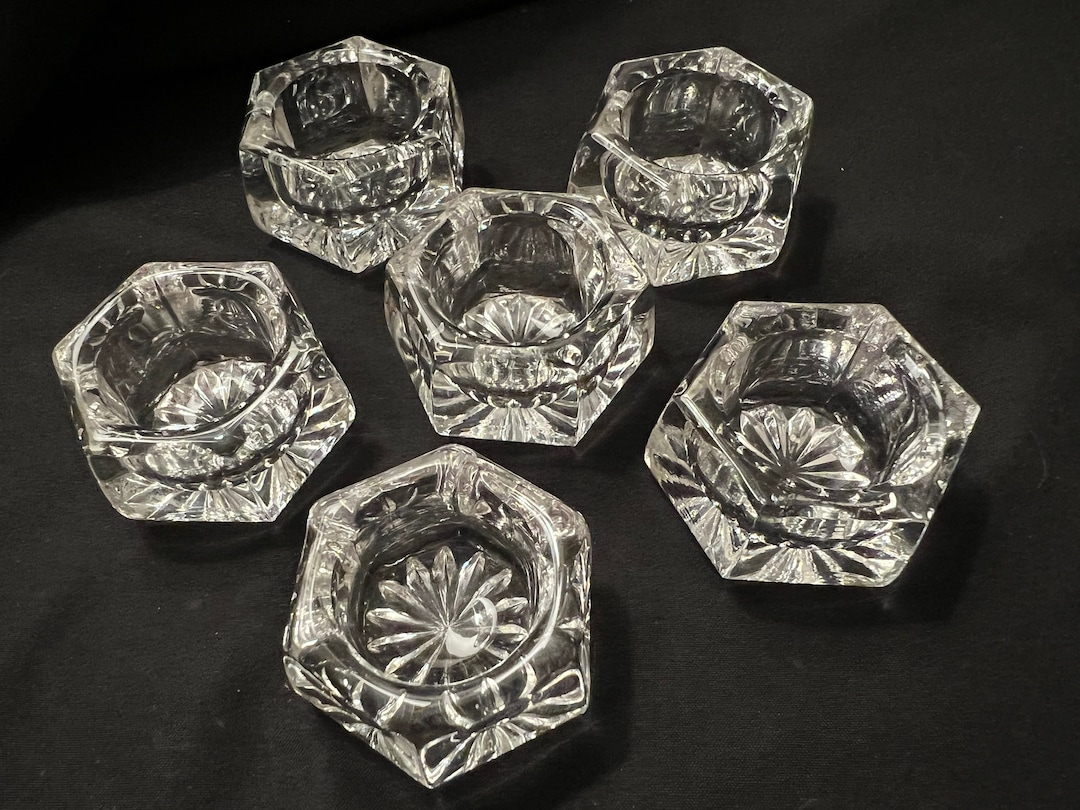 Set of 6 Vintage Cut Glass Table Salt Cellars Etsy