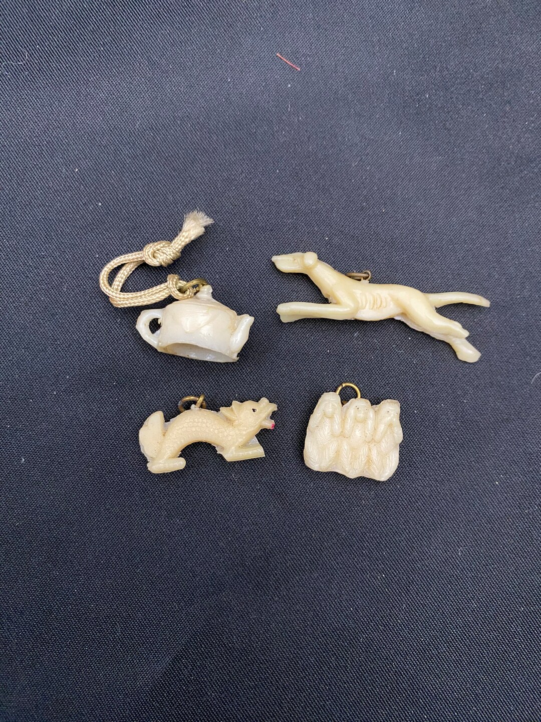 Four Vintage Celluloid Crackerjack Toy Prices. Teapot, Dragon Monkeys