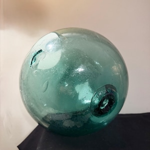 Antique Hand-Blown Glass Fishing Float, Likely Japanese, Aqua Blue-Green, Approx. 30” Circumference