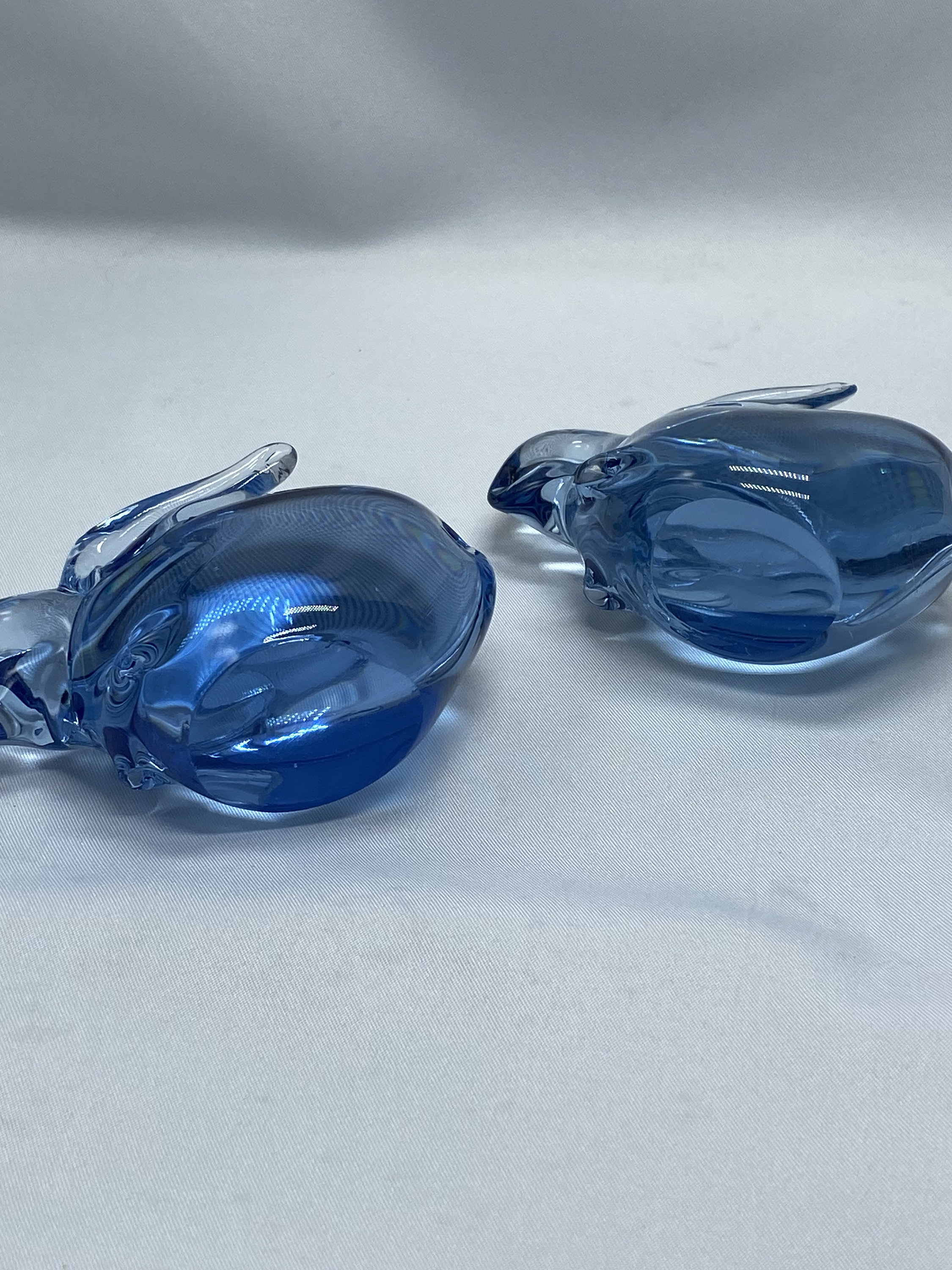 Two Light Blue Hand Blown Glass Rabbits Marano Style. - Etsy