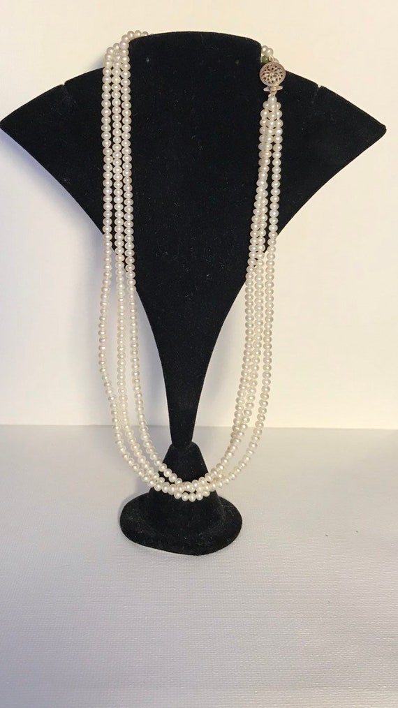 Multi strand sterling silver and pearl necklace. - image 1