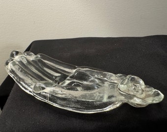 Vintage Degenhart Clear Pressed Glass Open Hand Trinket Dish Ring Holder