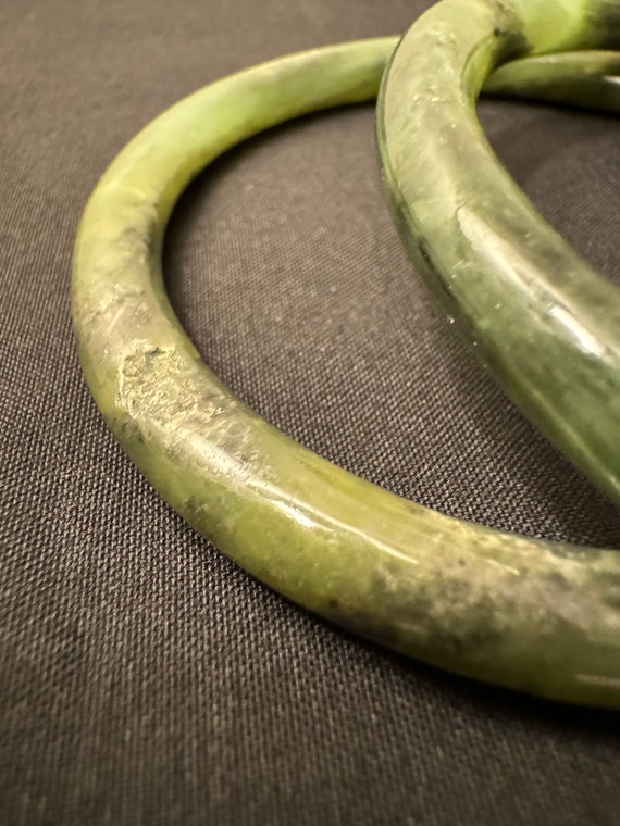 Two Vintage Serpentine Jade Bangle Bracelets - image 6
