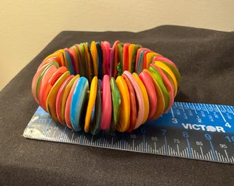 Vintage Mother of Pearl Colorful Bracelet Expandable Bracelet Nautical Statement Piece