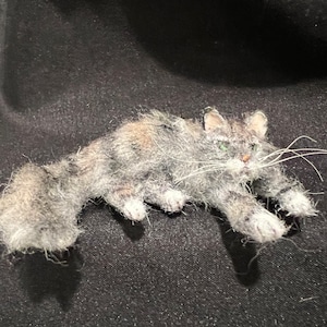 Original OOAK Dollhouse Miniature Realistic Grey Cat Figure