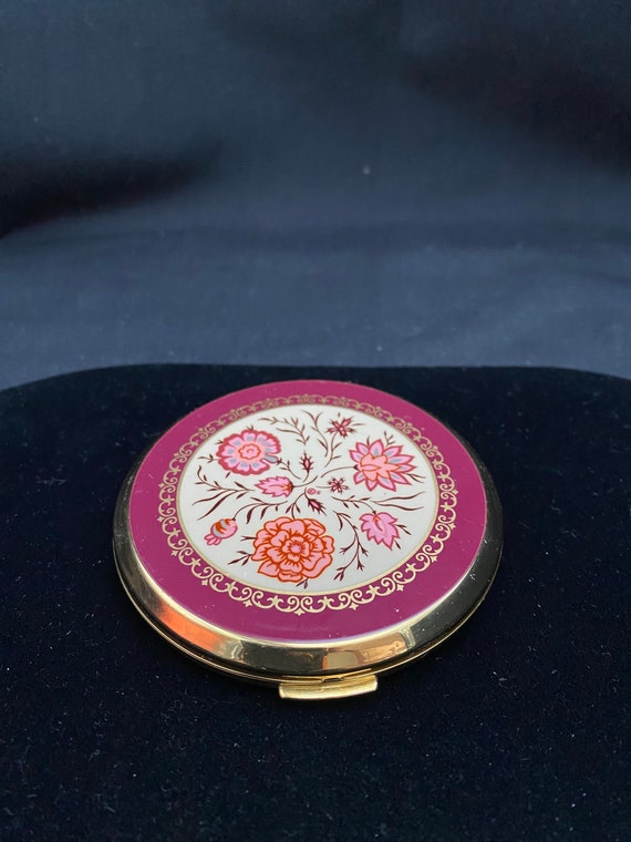 vintage pink gold and maroon Stratton compact mirr