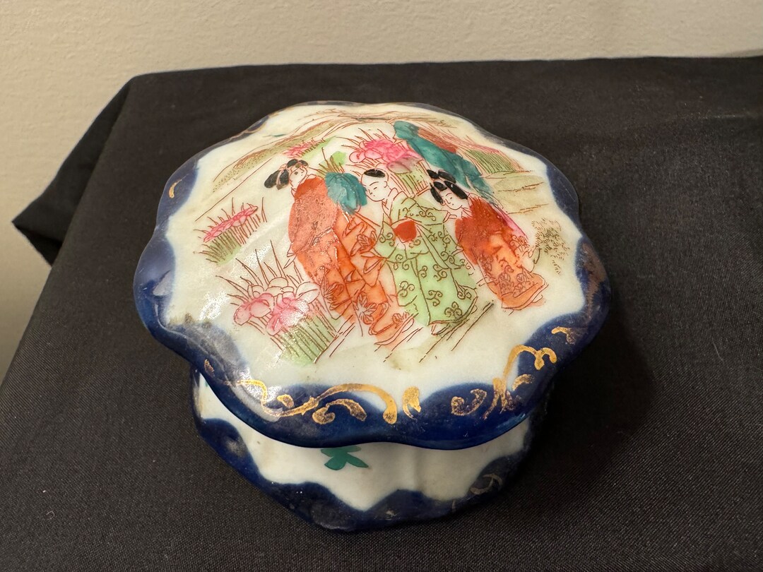 Vintage Oriental Geisha Girls Hand Painted Trinket Box - Etsy
