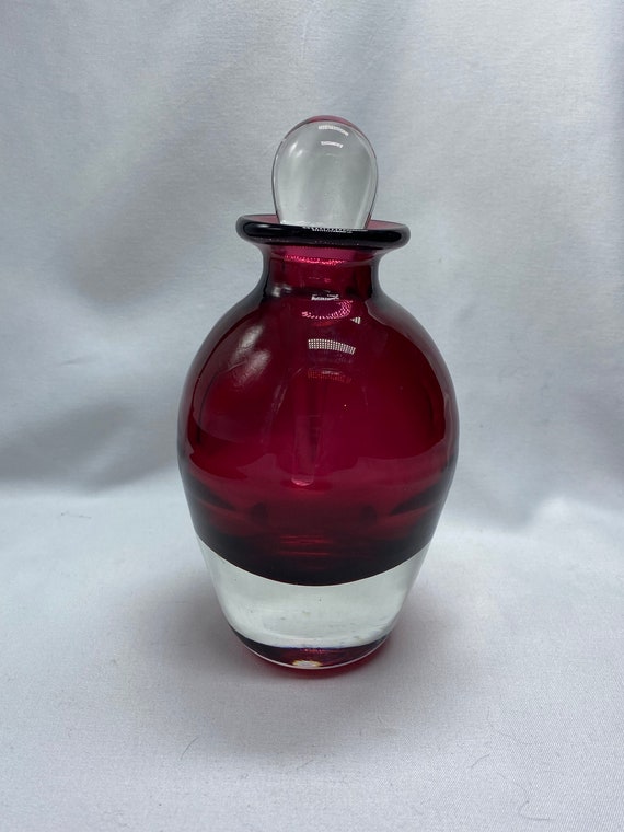 Vintage cranberry red iridescent glass perfume bot