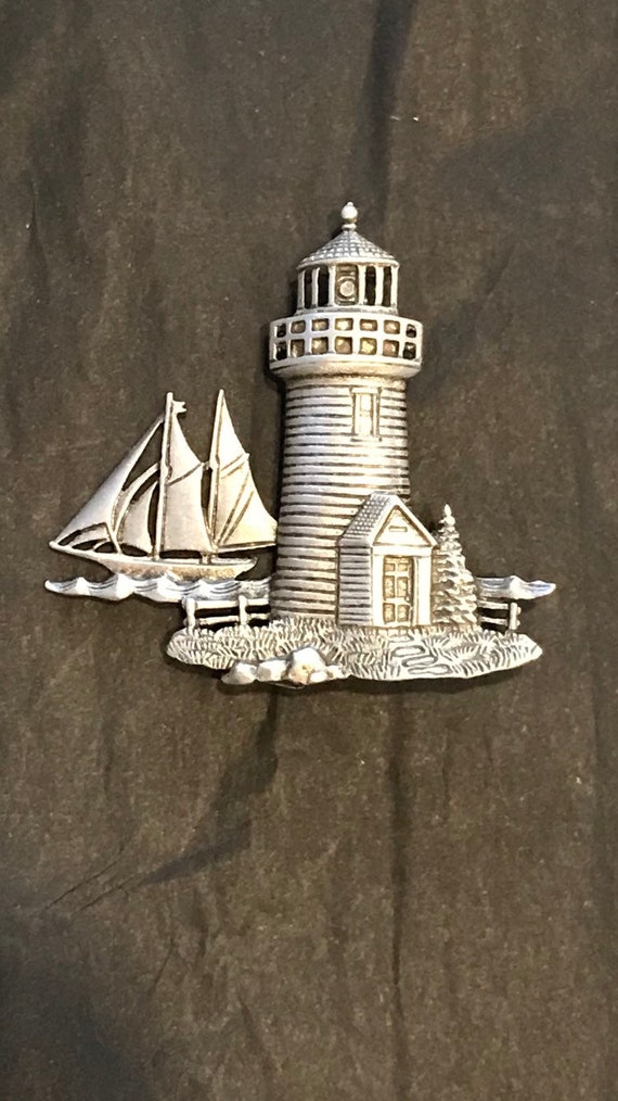 JJ Jonette jewelry pewter lighthouse and sailboat 