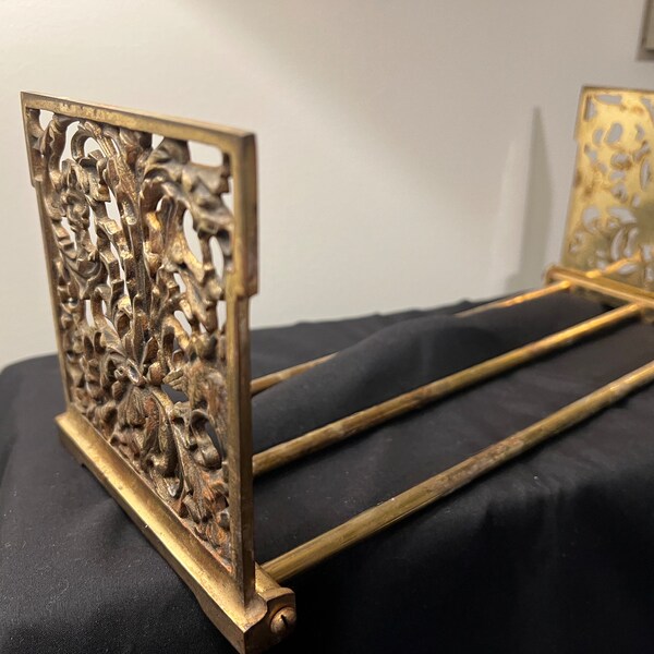 Victorian Antique Brass Adjustable Folding Desktop Book Holder