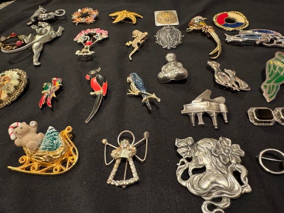 Lot of 28 Vintage Pin Brooches Sterling Silver Pe… - image 8