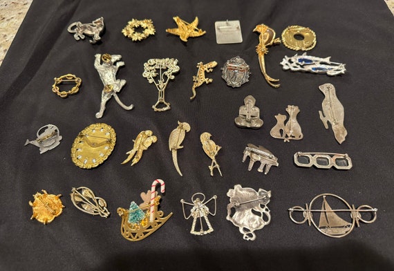Lot of 28 Vintage Pin Brooches Sterling Silver Pe… - image 2