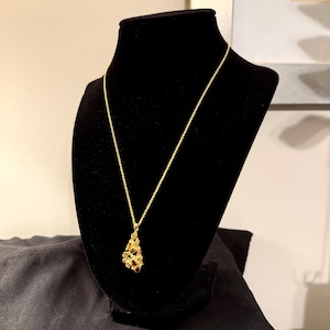 Vintage Gold Tone Gold Nugget Pendant Necklace Costume Statement Necklace