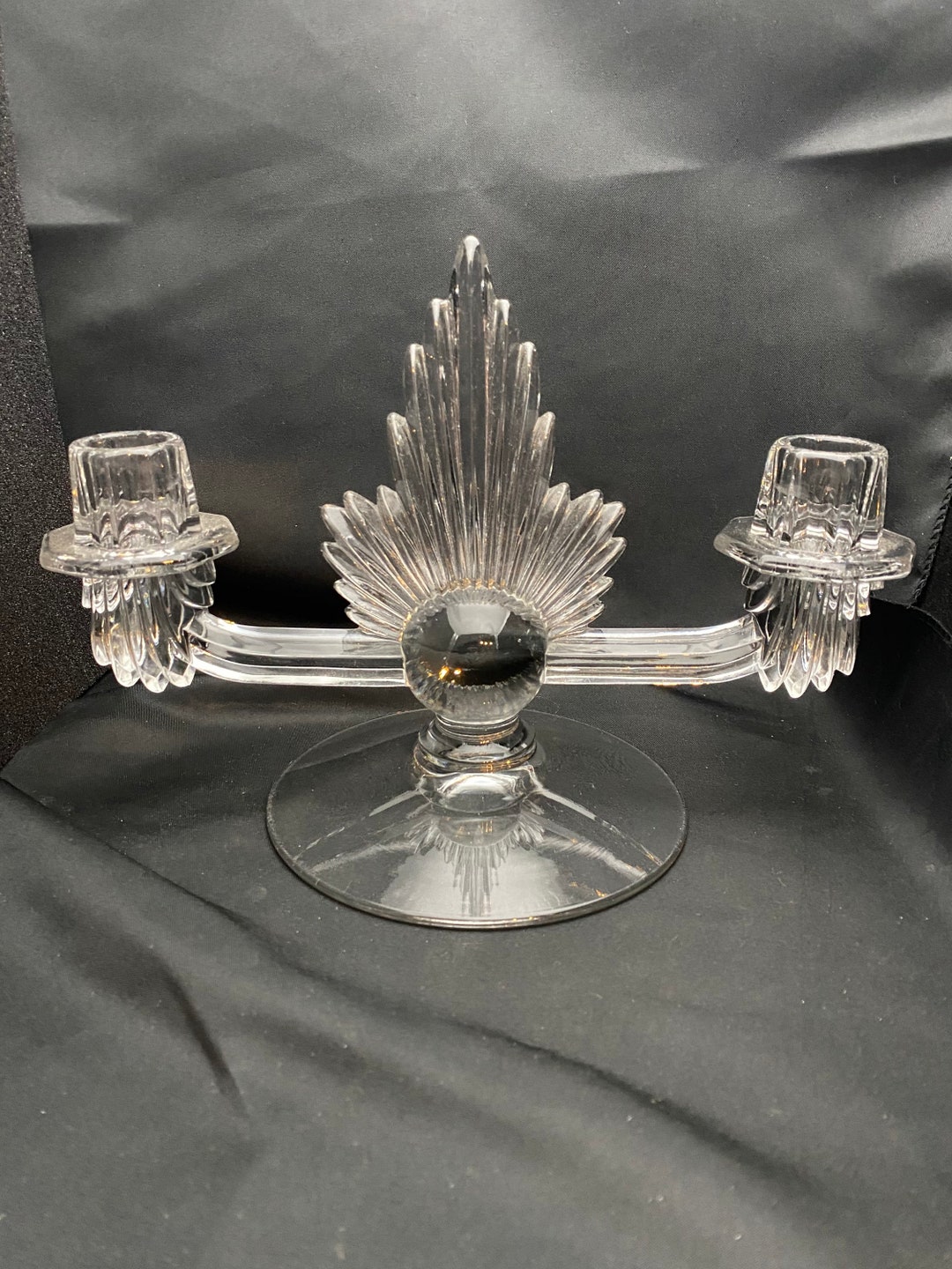 Antique Fostoria Meadow Rose Clear Flame Double Candle Stick Etsy