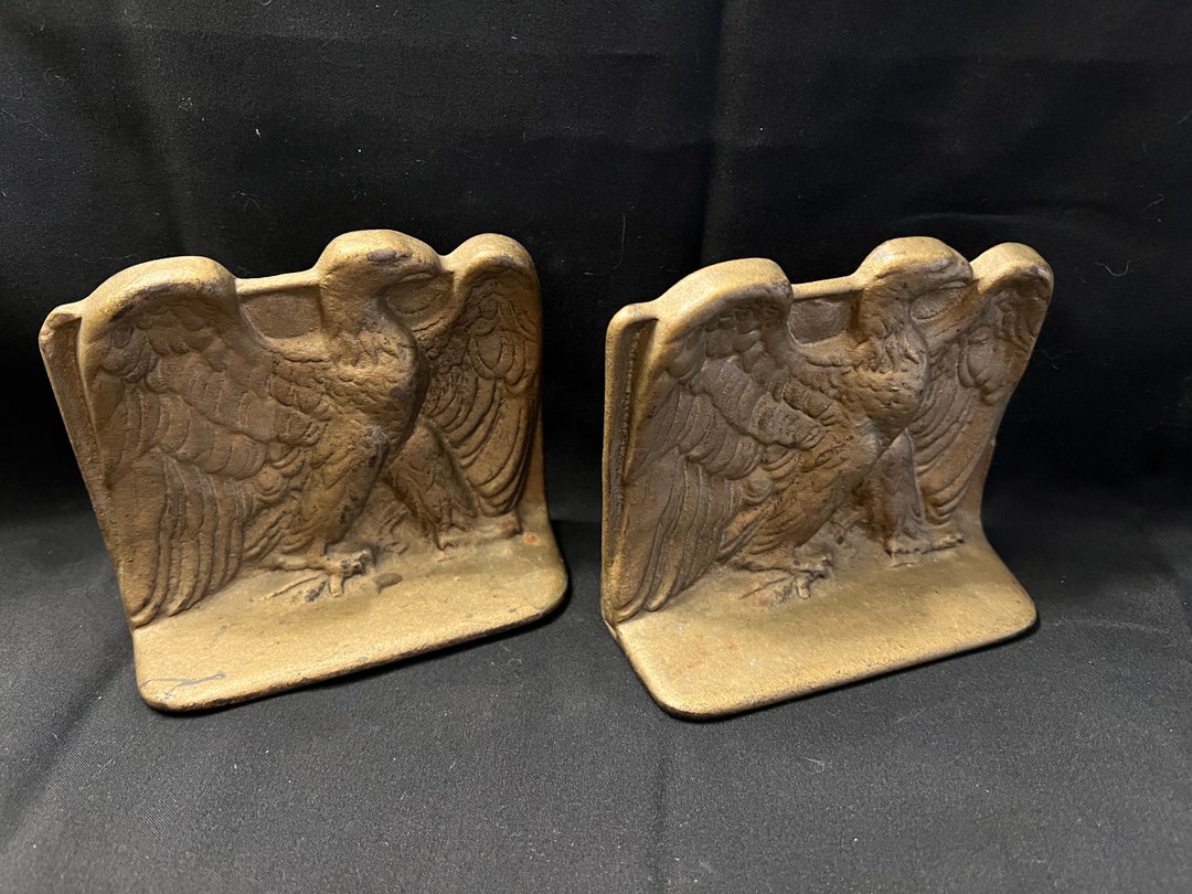 Vintage Cast Iron Eagle Bookends With Gold Finish Etsy