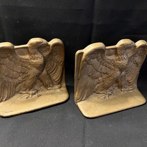 Vintage Cast Iron Eagle Bookends with Gold Finish