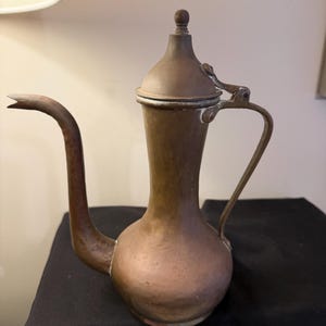 Antique Russian Tula Copper Coffee Pot Tea Pot Pitcher Ewer Hinged Lid Long Spout