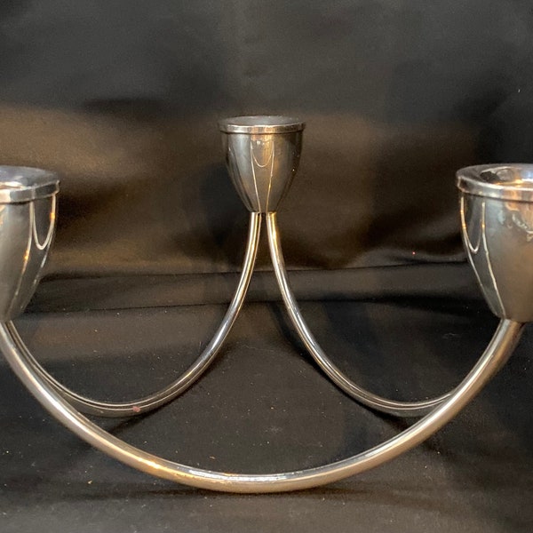 Mid century, modern, modern Duchin creations, sterling, silver, three arm triple candleholder.