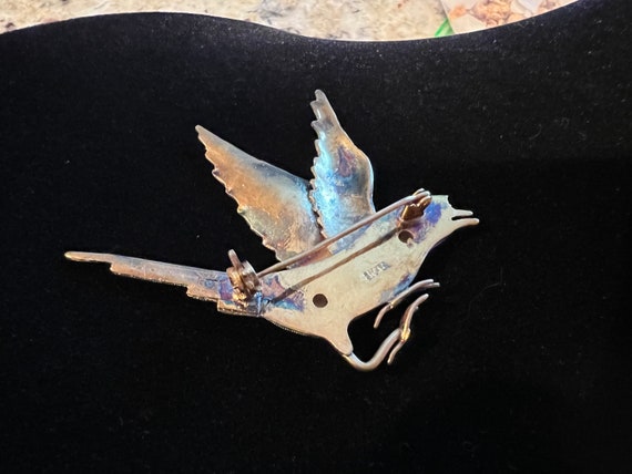 Stunning Vintage Blue Bird Swollow Enamel on Silv… - image 7