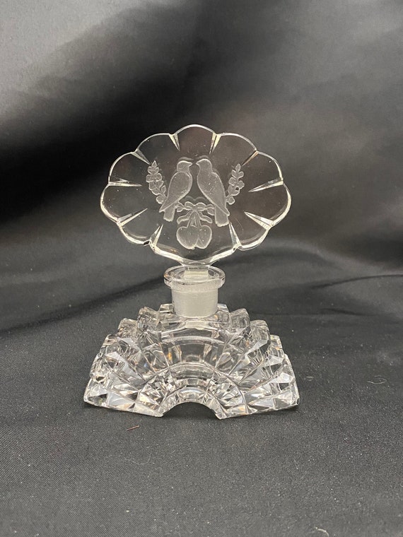 Vintage czech intaglio lovebirds perfume bottle.