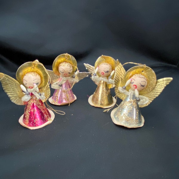 Vintage Spun cotton and paper angel ornaments.